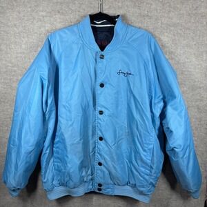 Sean John Reversible Bomber Jacket Men's Blue Navy Embroidered Graphic Size L